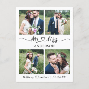 Carte Postale Cœur de calligraphie moderne 4 Photo Mariage Remer