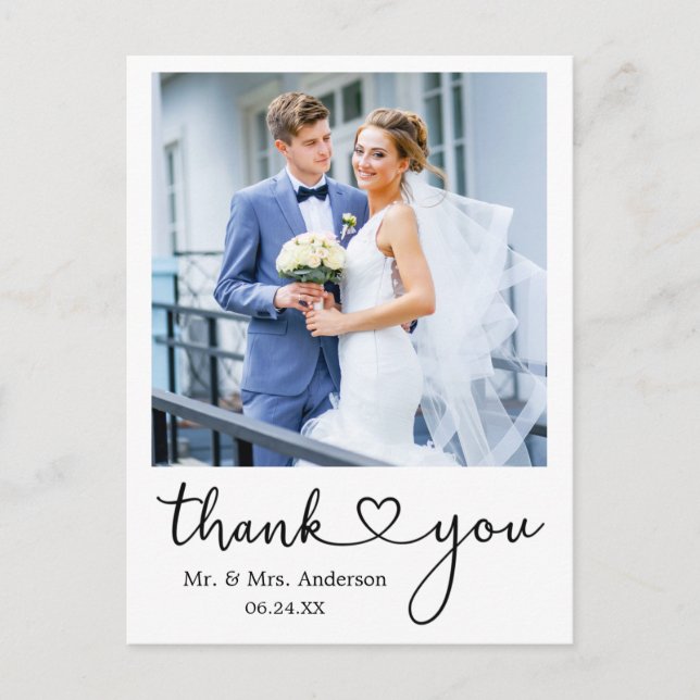 Carte Postale Cœur de calligraphie moderne Merci Mariage  (Devant)