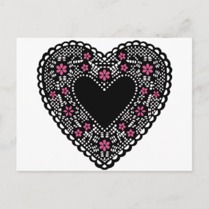 Carte Postale Coeur de dentelle noir et rose