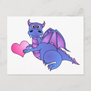 Carte Postale Coeur de dragon mignon ( Bleu - Rose -Violet )