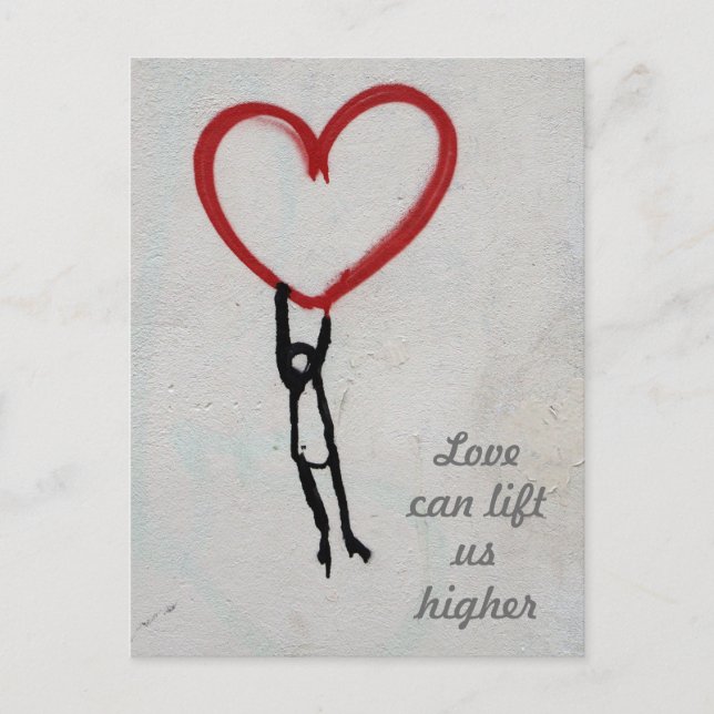 Carte Postale Coeur de graffiti rouge flottant avec figure en bâ (Devant)