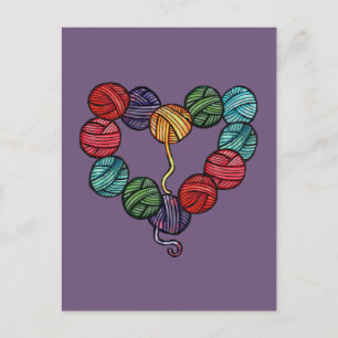 Carte Postale Cœur de pelote de laine