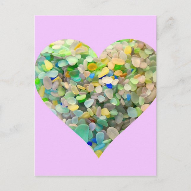 Carte Postale Coeur De Verre De Mer Pastel En Rose (Devant)