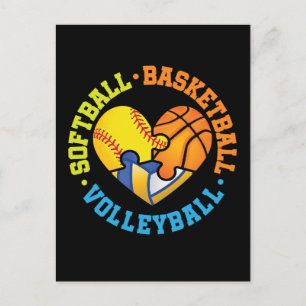 Carte Postale Coeur de volley-ball de basketball de softball