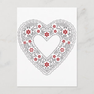 Carte Postale Coeur dentelle rouge et blanc