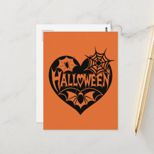 Carte Postale Cœur d'Halloween, forme de cœur noir, toile d'arai