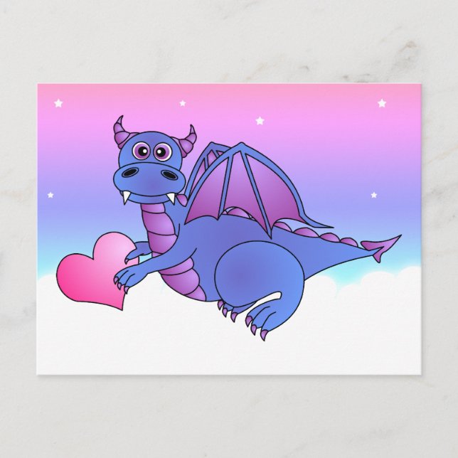 Carte postale Coeur Dragon Bleu - Rose - Violet (Devant)