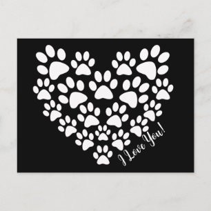 Carte Postale Coeur Empreinte de patte noir blanc personnalisé