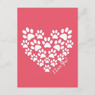 Carte Postale Coeur Empreinte de patte rose Valentine