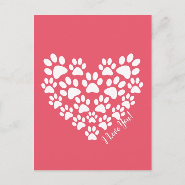 Carte Postale Coeur Empreinte de patte rose Valentine (Devant)