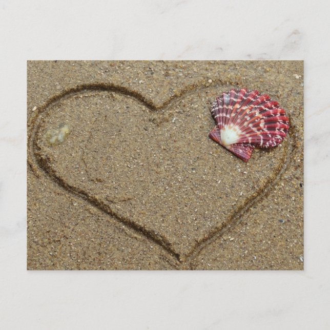 Carte Postale coeur et coquillages sur la plage (Devant)
