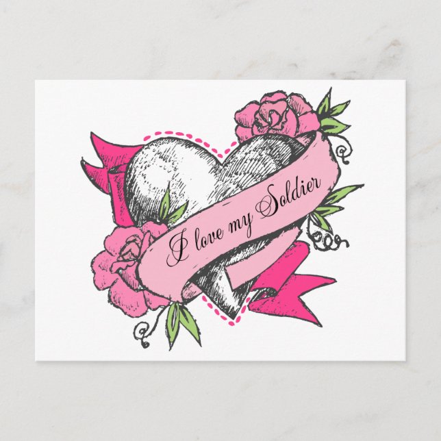 Carte Postale Coeur et Rose (Devant)