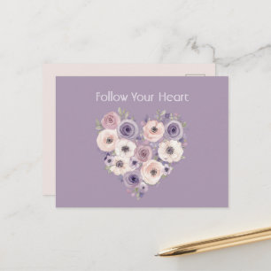 Carte Postale Cœur floral blanc violet rose