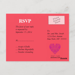 Carte Postale Coeur HeartyParty framboise et magenta Damask