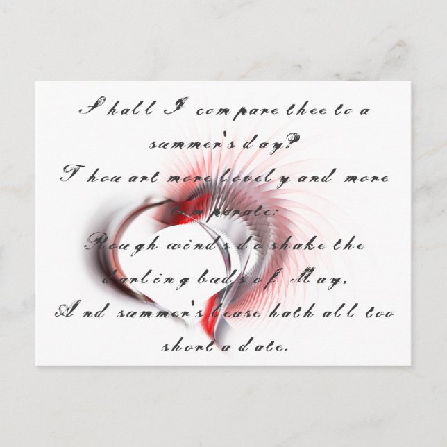 Carte Postale Coeur métallique avec sonnet de Shakespeare 18 (Devant)