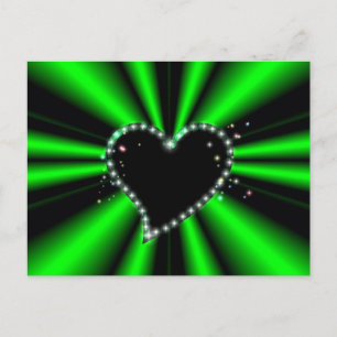 Carte Postale Coeur noir avec étoiles sur arc-en-ciel vert