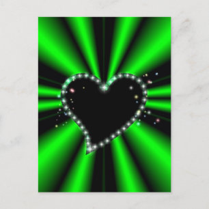 Carte Postale Coeur noir avec étoiles sur arc-en-ciel vert