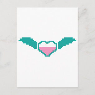 Carte Postale Coeur numérique mignon avec ailes
