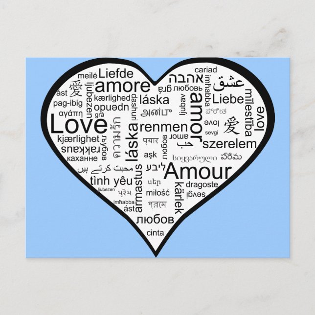 Carte Postale Coeur plein d'amour dans différentes langues (Devant)