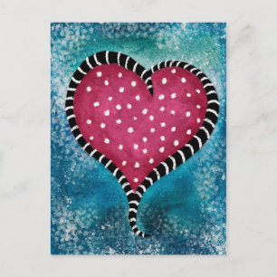 Carte postale Coeur Rose Bleu Noir mou