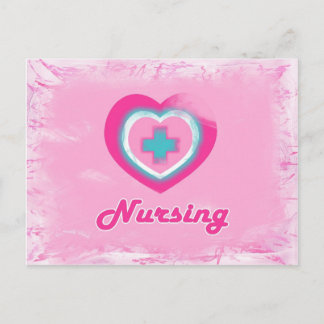 Carte Postale Coeur rose et soins infirmiers croisés