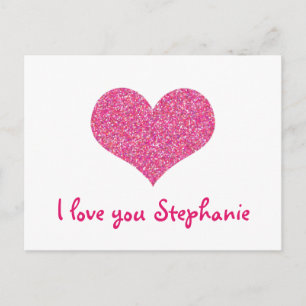 Carte Postale Coeur rose Je t'aime Fille Nom