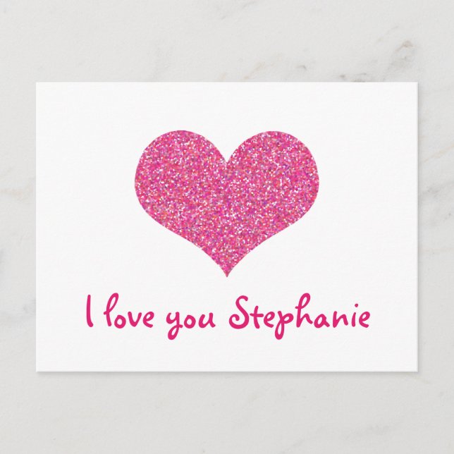Carte Postale Coeur rose Je t'aime Fille Nom (Devant)