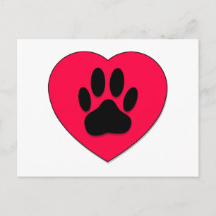 Carte Postale Coeur rouge avec Empreinte de patte de chien