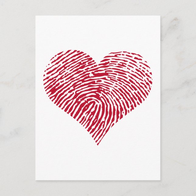 Carte Postale Coeur rouge avec motif d'empreintes digitales (Devant)