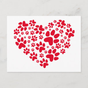 Carte Postale coeur rouge avec pattes, alimentation animale moti
