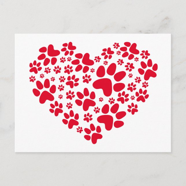 Carte Postale coeur rouge avec pattes, alimentation animale moti (Devant)