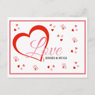 Carte Postale Cœur rouge baisers d'amour et câlins valentin