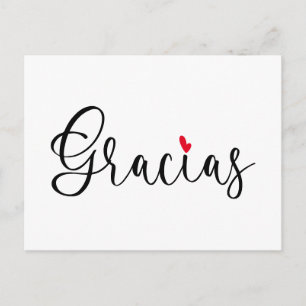 Carte Postale Cœur Rouge Noir Calligraphie Manuscrite Gracias