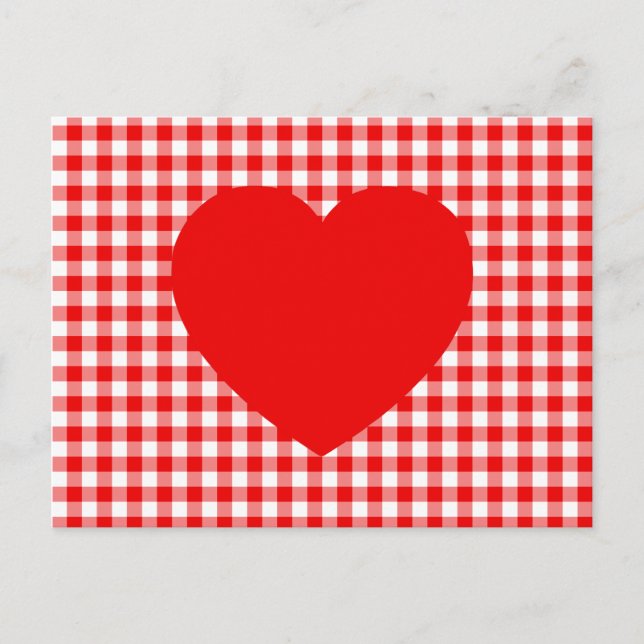Carte Postale Cœur rouge sur gingham rouge (Devant)