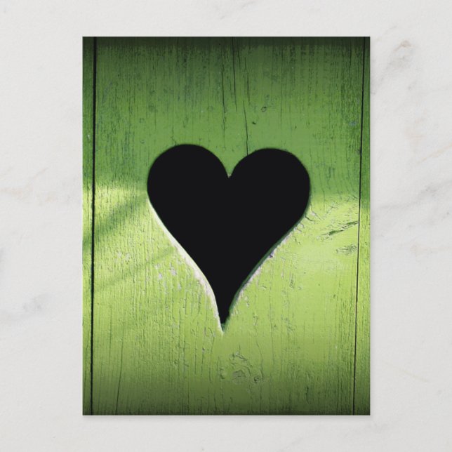 Carte Postale Coeur sculpté à partir d'une porte en bois vert cl (Devant)