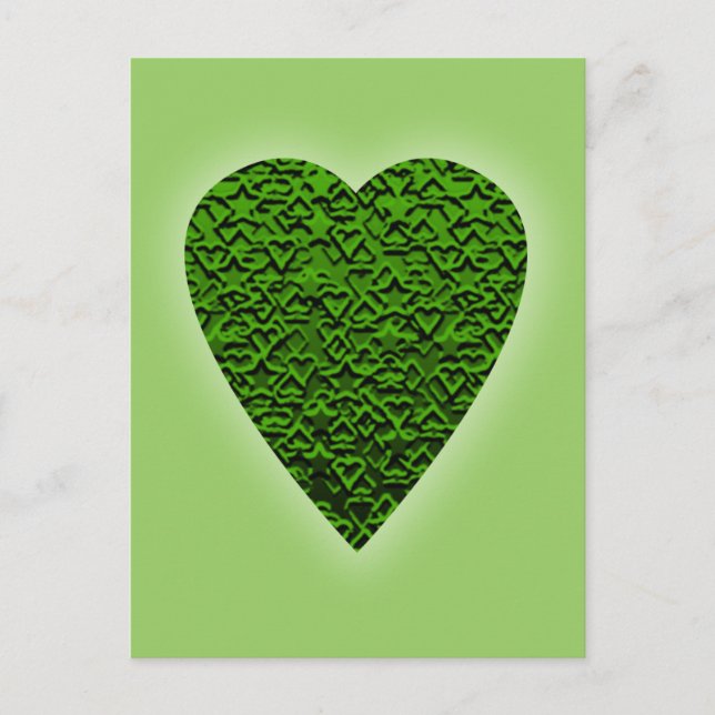 Carte Postale Coeur Vert. Conception Cardiaque À Motifs. (Devant)