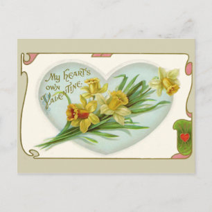 Carte postale Coeur vintage et jonquilles Saint-Va