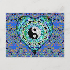 Carte Postale Coeur Yin Yang de vert bleu de mandala