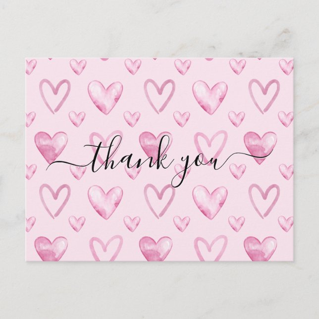 Carte Postale Cœurs à l'aquarelle Rose Clair Remerciement Baby S (Devant)