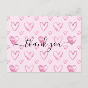 Carte Postale Cœurs Aquarelle Rose Clair Remerciement Baby Showe