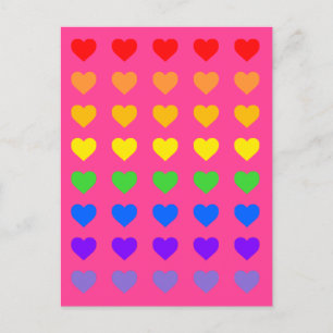 Carte Postale Cœurs arc-en-ciel rose foncé
