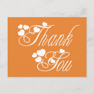Carte Postale Coeurs D'Amour Orange Et Merci Blanc