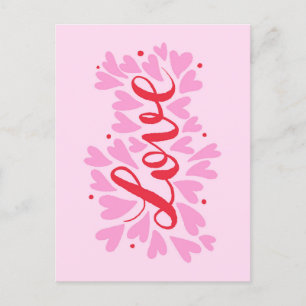 Carte Postale Coeurs d'amour - rose et rouge
