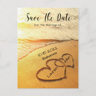 Carte Postale Coeurs Dans Le Sable Sur La Plage Mariage Économis
