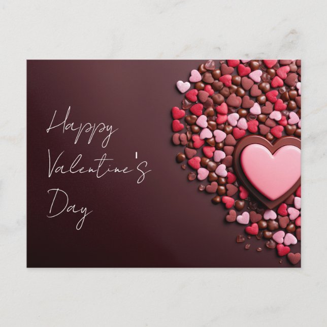 Carte Postale Coeurs de chocolat rose sur terre noire Saint Vale (Devant)