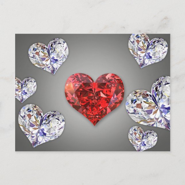 Carte Postale Coeurs de diamants précieux et élégants (Devant)