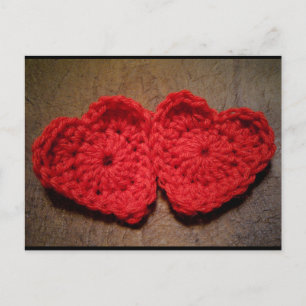 Carte Postale Coeurs de fils crochet sur bois fait main