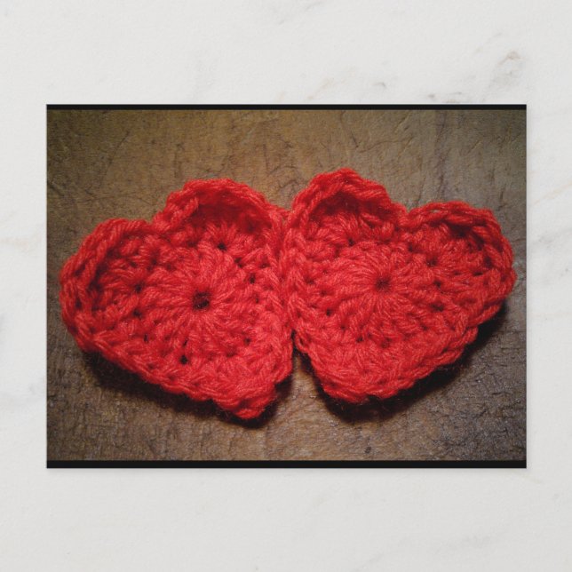 Carte Postale Coeurs de fils crochet sur bois fait main (Devant)