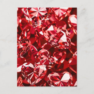Carte Postale Coeurs Diamants en Cristal Rouge