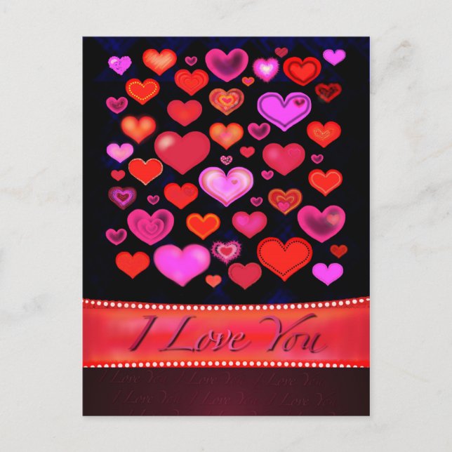 Carte Postale Coeurs éclectiques funky I LOVE YOU Postcard (Devant)